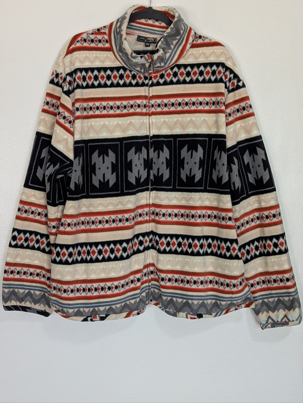 Jane Ashley Multi‎ Color Aztec Print Front Zip High Neck Fleece Jacket Size 2X
